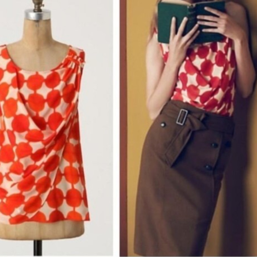 Maeve Red and Cream Patterned Top